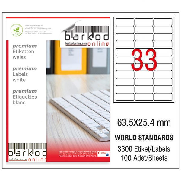 63.5*25.4 mm LASER ETİKET / 10 PAKET
