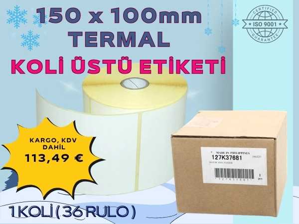 150mm x 100mm 400 Sarım Termal Etiket (1 Koli 36 Rulo)